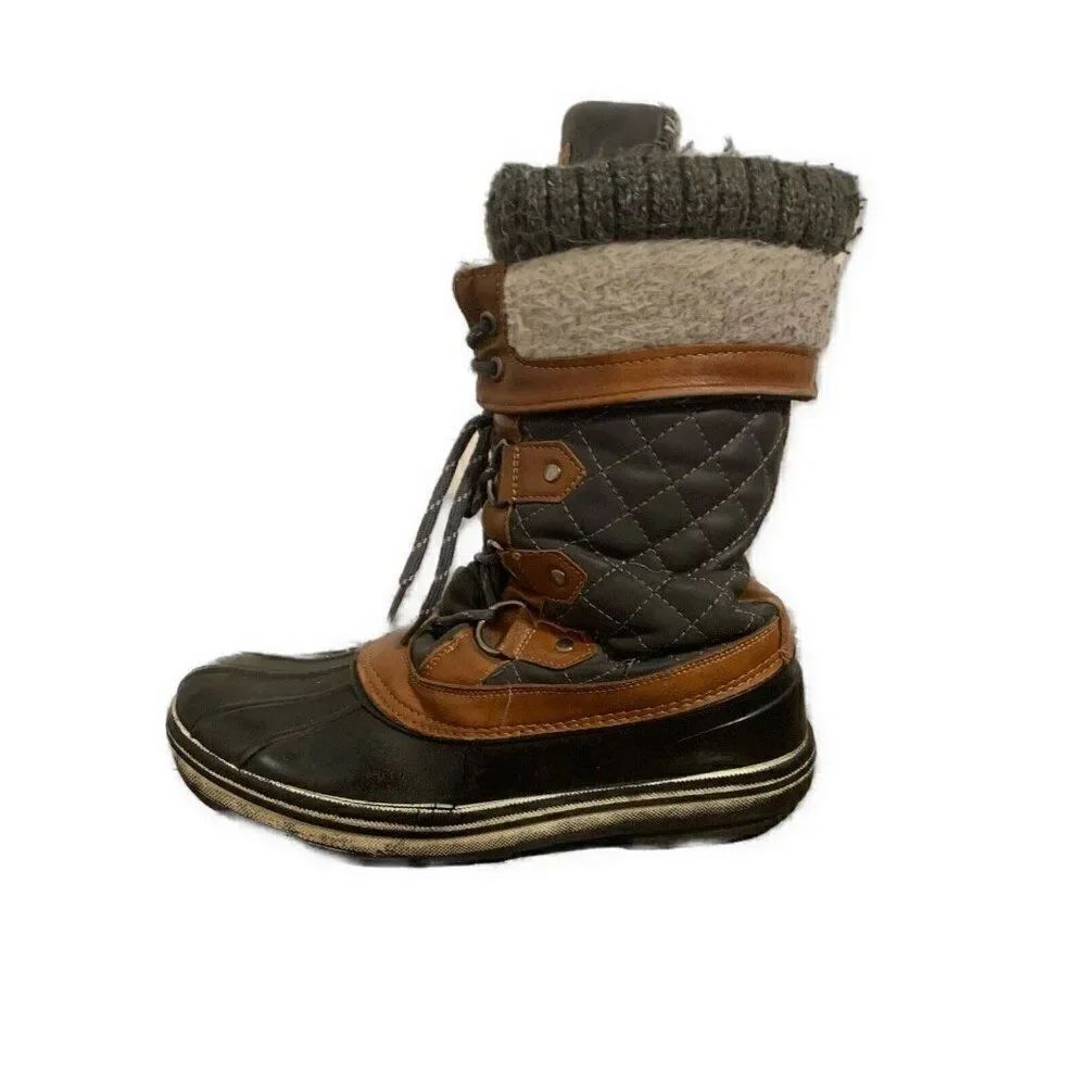 Vepose Black Gray Brown Quilted Mid Calf Knit Winter Snow Boots 7